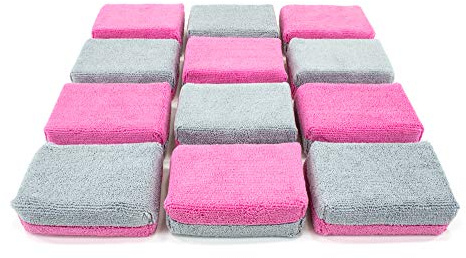 Autofiber Esponja aplicadora gruesa con revestimiento de cerámica, paquete de 12 unidades, con barrera de plástico para reducir el desperdicio de productos (rosa/gris)