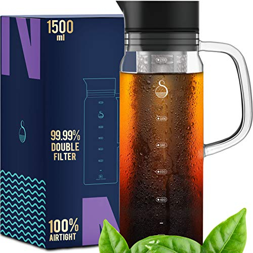 SAMBANGAN Cold Brew Coffee Maker Glass Pitcher with Stainless Steel Double Mesh Filter (1500ml)