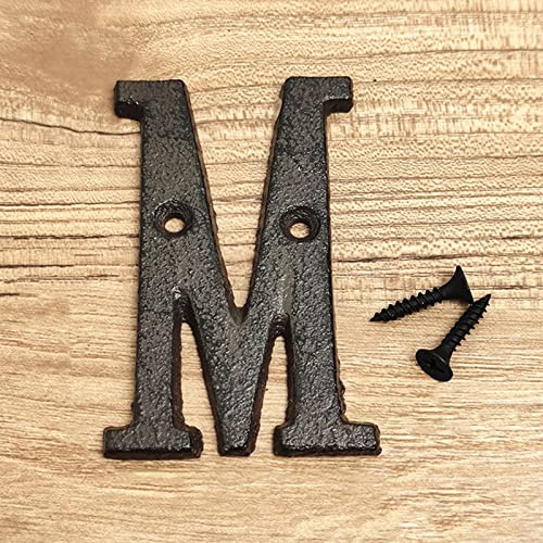 3D House Plaque Numbers 0-9 Letter A-Z Black Cast Iron 8cm Metal Digital Door Plate Sign with Screws Alphabet Home Outdoor Anti-Rust Exterior Signage Doorplate Hotel Apartment Street Mailbox (M)