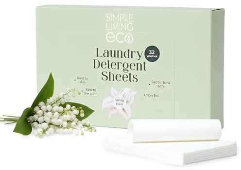 Simple Living Eco, Laundry Washing Detergent Sheets, Simplify Your Washing With Our Compact Laundry Sheets, Eco Washing, Non Bio & Skin-Friendly, (32 Sheet Pack, Spring Fresh) 1 Pack