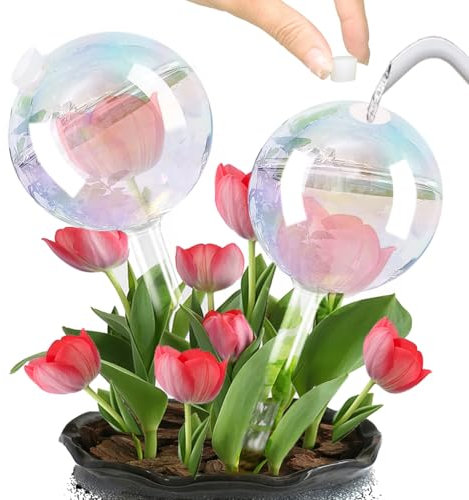 E-feilai Plant Flower Watering Globes,Glass Watering Devices, Self-Watering System Spikes for, Automatic Plant Waterer,Slow Watering Feeder,Inddoor Plant Bulbs Insert, Plant Lover Gifts (2, Globes)