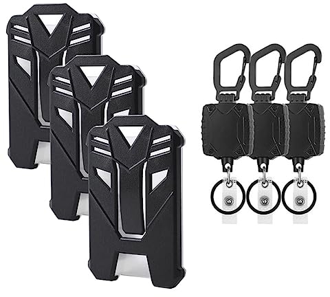 HOUSON 3 Set Einziehbarer Ausweishalter mit Ausweishülle, Karabiner-Schlüsselanhänger ID-Kartenhalter Einziehbarer 70 cm Stahlschnur