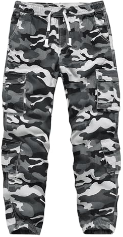 APTRO Herren Cargo Hose Camouflage Hose Elastische Taille Arbeitshose Lange Baumwolle Leichte Hose mit 8 Tachen LT41 Camo Grau L