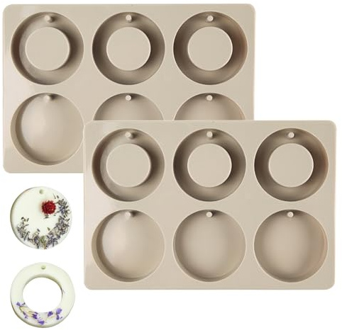 Tissting Moldes de Silicona, 6 Círculos Moldes de Cera DIY con Orificio Colgante, Molde de Silicona Velas DIY para Velas, Jabón, Yeso, Aromaterapia, Hecho a Mano for Manualidades, Regalos