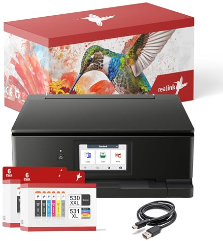 realink Set aus Multifunktionsdrucker TS8750 (Drucker, Scanner, Kopierer) inklusive 12 Druckerpatronen kompatibel für Canon TS8750