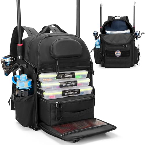 Rexmica Fishing Tackle Backpack with Cooler, Holds 2 Rods & Reels