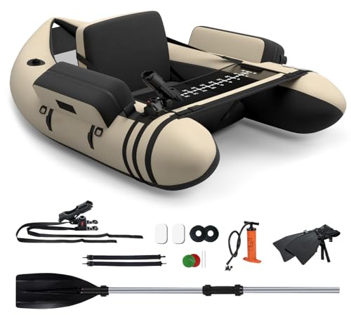 COSTWAY Inflatable Fishing Float Tube, Fishing Boat with Pump, Adjustable Straps, Paddle, Pockets, Fish Ruler, Rod Holder & Flippers, 150kg Capacity Adult Belly Boat