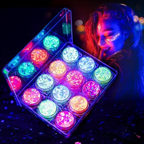 Festival Paillettes Visage, 12 Couleurs Fluorescentes, Paillettes pour le Visage, Accessoire de Festival, Gadget, Paillettes pour le Visage, Halloween, Maquillage Carnaval, Paillettes du Corps