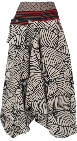 GURU SHOP Pantalones harén estampados, pantalones con cintura ancha tejida, mujer, negro, algodón, talla: 38, Modelo 9, 38