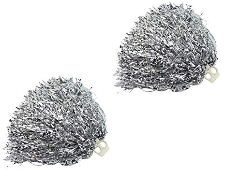 2Pcs Cheerleading Pom Poms Shining Metallic Foil Cheerleader Pom Poms Handheld Cheerleader Pompoms with Plastic Finger Ring for Sports Team Spirit Cheering (Silver)