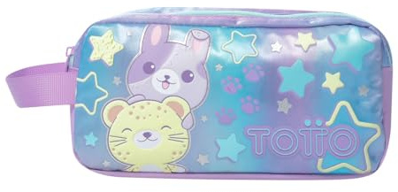 TOTTO - Estuche Escolar Dos Compartimentos, Modelo Friends, Estuche Grande, Dimensiones 24 x 12 x 9 cm, Asa Lateral, con Identificador en Parte Posterior, Compacto y Resistente, Color Morado