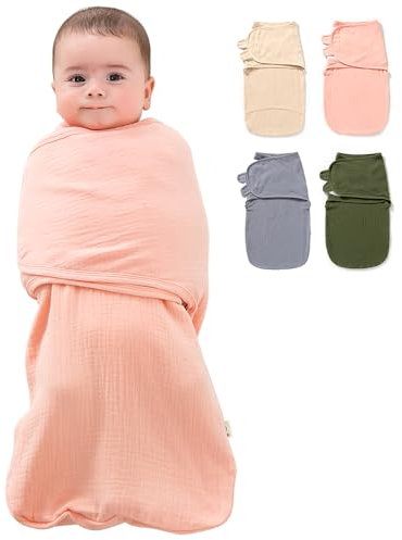 HINATAA Baby Schlafsäcke Neugeborene, Pucksack Baby 0-3/3-6 Monate mit Bio-Baumwolle, 3 in 1 Wickeldecke Babys, Baby Swaddle Einstellbare Breitere Klettverschluss Jungen Mädchen (Rosa, 3-6 Monate)