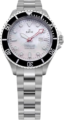 RATIO FreeDiver, orologio da donna automatico RTFL841 in acciaio inox zaffiro bianco madreperla 200M, bianco