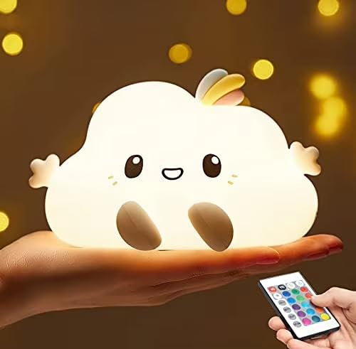 LEIGHT Luce Notturna Bambini - Cloud Night Light - Lampada Notturna Kawaii in Silicone Morbido - Luce Notturna LED Ricaricabile con Controllo Touch - Lampada da Comodino per Cameretta e Regalo Perfett
