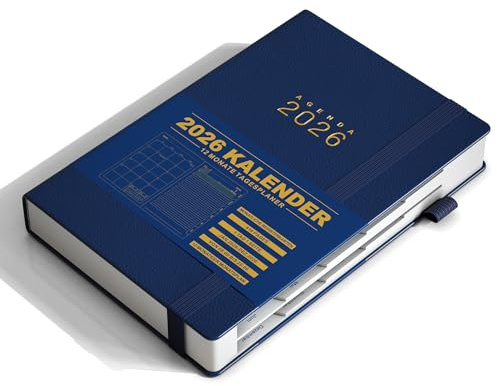 KaKa Dragon Kalender 2026 Terminplaner, Buchkalender Agenda, Deutsches Tagebuch Planer A5 Terminplaner 1 Tag 1 Seite mit Monatsregistern, (416 Seiten) Hardcover (Blue)