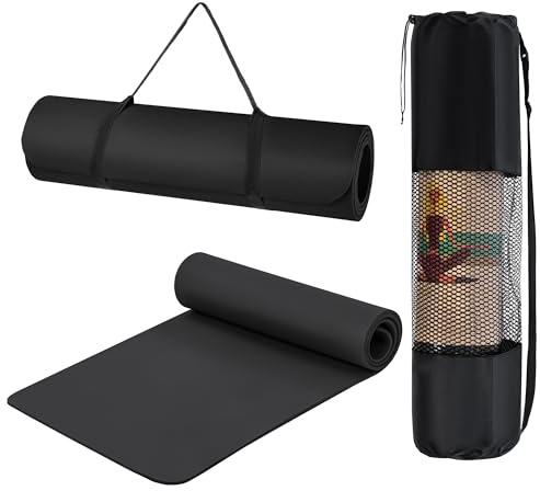 T-LOVENDO.ES Esterilla de Yoga Antideslizante con Funda y Correa | Colchoneta de EVA Alta Densidad para Pilates Fitness Estiramientos y Meditación | 183x61cm Gruesa, Ligera, Reforzada | Negra
