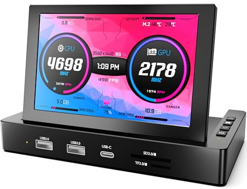ROADOM 5'' Mini Monitor with Raspberry Pi Mount Holes & USB HUB, Type-C One-Cable Connection&Speakers, All-in-One Storage Dock, Pocket IPS Screen for PC monitoring/Gaming/AIDA64/Streaming Partner