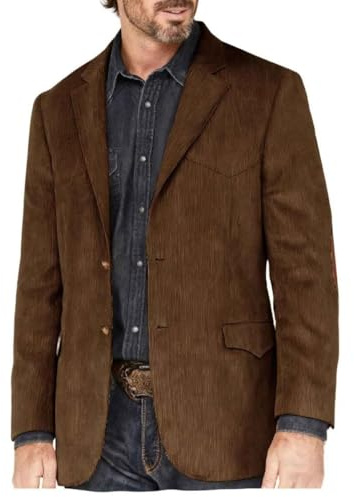 ETEVVU Brown Men's Corduroy Blazer with Elbow Patch Single Breasted Vintage Causal Jacket Patch Lapel Sport Coats Business Wedding Size L