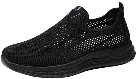 Scarpe da ginnastica da uomo, da ginnastica, da uomo, estive, da jogging, senza lacci, resistenti all'usura, antiscivolo, da corsa, da tennis, Nero , 42 EU