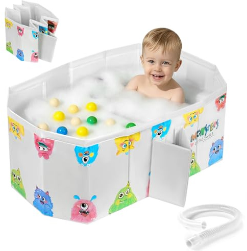 AUYAO Vikbart babybad bärbart småbarn badkar spädbarn babybadkar halkfri duschbricka resa badkar för baby vikbar dusch badkar mini pool duschhandfat för 0–8 år gammal (litet monster)