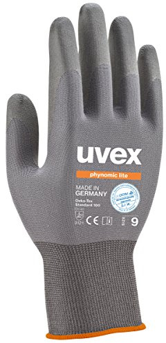 3 Pairs of UVEX Phynomic Lite Work Gloves EN388, Hand Protection with Grip for Dry and Slightly Moist Work, Ultra Light, Protect Against Mechanical Risks, Dermatologically Tested, grey