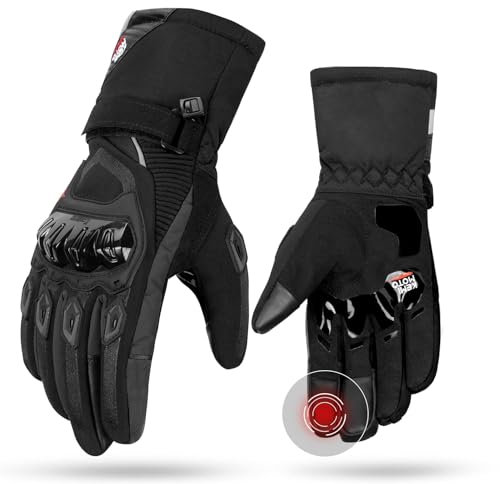 KEMIMOTO Gants Moto Hiver, Gants Imperméable Homologués Hommes Protection Multicouche, Chaude, à Trois Doigts Écran Tactile pour Activités de Plein Air Hivernales,Ski,Randonnée,Vélo