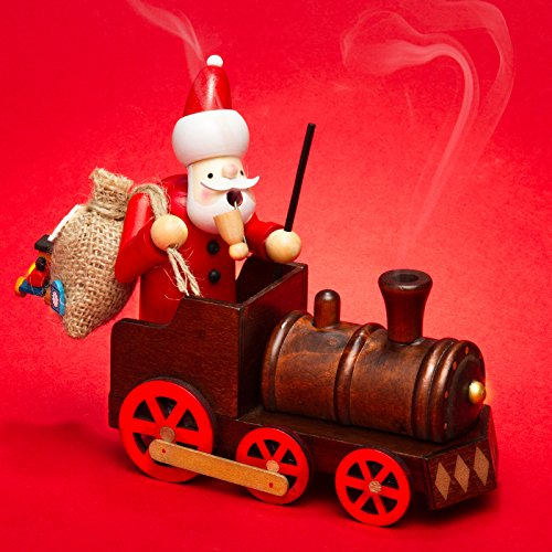 SIKORA Holz Räuchermännchen Weihnachtsmann in der Lokomotive Räucherfigur Deko Weihnachtsfigur - RM-A01-LOK