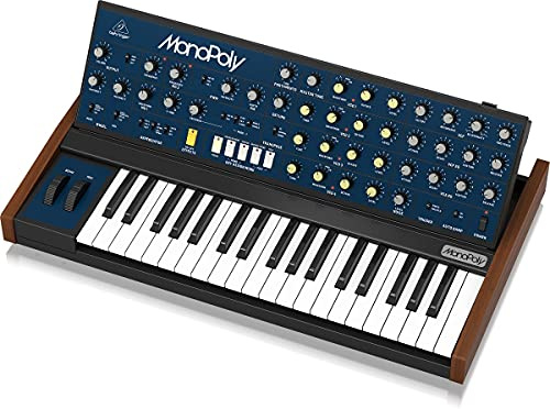 Behringer MONOPOLY Sintetizador polifónico analógico de 4 voces con 37 teclas de tamaño completo, 4 VCO, VCF, 2 LFO, 2 envolventes, sincronización y modulación cruzada y arpegiador