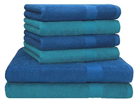 Betz Palermo 6er Set Handtuch 2 Stück Duschtücher 70x140 cm 4 Stück Handtücher 50x100 cm Liegetuch Saunatuch - Petrol - blau