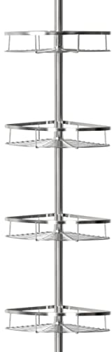 Bamodi Aluminium Regal Bad - Teleskop-Eckregal - Eckregale Dusche - Schwebende Aufbewahrungslösung Regale - Rostfrei - Ohne Bohren - 31x22x31 cm - Schwarz