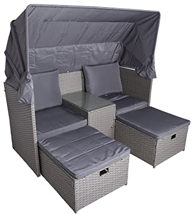 Relax-Lounge Saint-Tropez Polyrattan Hocker Tisch Sonnendach Sitzgruppe Garten Lounge Möbel Strandkorb