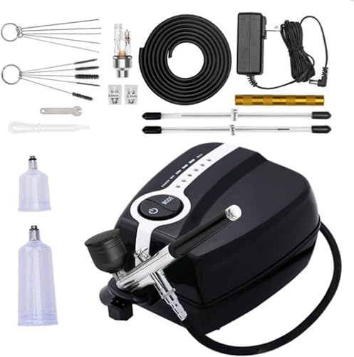 Upgraded 40PSI Airbrush Kit, Dual-Action Airbrush Kit with Compressor for Painting Portable Air Brush Kit for Model Painting Car Barber Tattoo Cake Decoration Makeup Nail Carft