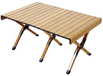 Jawinio Campingtisch klappbar klein Falttisch tragbar Aluminium inkl. Tragetasche Outdoortisch wetterfest Balkon Holzoptik