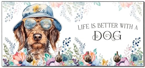 Cadouri Design-Hundegarderobe mit Dackel (Rauhaar) - Leinenhalterung für Halsband, Leine & Geschirr - originelles Geschenk für Hundebesitzer - handgefertigt