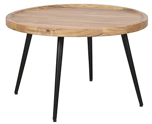 byLIVING Couchtisch Romy/runder Couchtisch/Tischplatte massiv aus Akazienholz/Fußgestell Metall pulverbeschichtet schwarz/Durchmesser 75 cm/D 75, H 47,5 cm