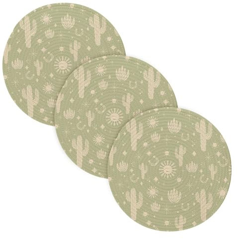 3 Pcs Trivet Hot Pad for Hot Dishes 15in Cotton Thread Weave Pots Pans Set Holder for Microwave Stove Kitchen Countertop Protector Western Cactus Mexican