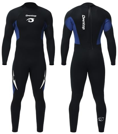 Owntop Herren Neoprenanzug 3/2mm - Vorderer Reißverschluss Voll Tauchanzüge, Stretch Pro Neopren-Nassanzug Thermische Volle Länge Tauchhaut zum Surfen Schnorcheln, Herren Blau XL