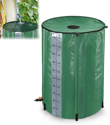 YRHome 200 Liter Faltbar Regentonne Regenwassertonne Regenwassertank mit Überlaufschutz Regenwassertonne Regenfass Wassertank Gartenbewässerung UV-stabil witterungsbeständig Grün mit seitlicher Skala