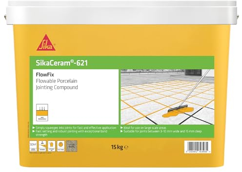 Sika SikaCeram 621 FlowFix Jointing Compound for Flowable Porcelain, Ceramic Paving and Grout Jointing Compound - Buff - 15 kg - 30 sq. m