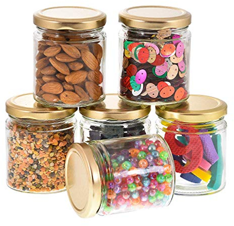 KWARE 200 ML Salsa Round Glass Jars Cookie Jar, Tea-coffee & Sugar Glass Jar, Small Size Glass Jar for Kitchen Storage, Air Tight with Cap Transparent (Pack of 6)