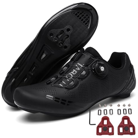 Treer Chaussures de Cyclisme Homme et Femmes Respirantes Chaussure VTT Chaussure Velo Route Hommes Chaussures Velo Route avec Crampons Antidérapants Semelle Dure Chaussures de Vélo - 37 EU