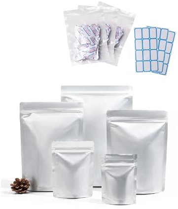 CanHighGer Mylar-påsar för livsmedelsförvaring med syreabsorbering och blankoetikett, återförslutningsbar stativpåse med dragkedja och varmförseglad (25 pc, 25 x 35 cm = 9,8 x 13,7 tum)