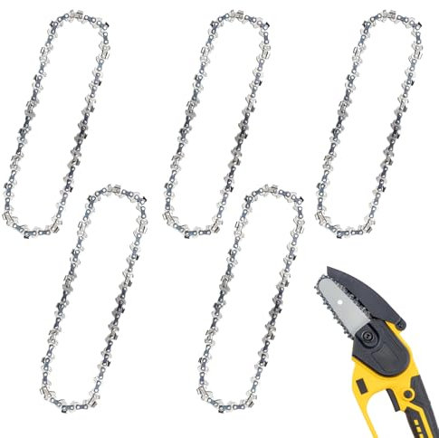 Lot de 5 mini chaînes de tronçonneuse de 15,2 cm, 37 maillons d'entraînement – Chaîne à faible rebond pour mini tronçonneuse à main sans fil, accessoires de tronçonneuse électrique, lame de