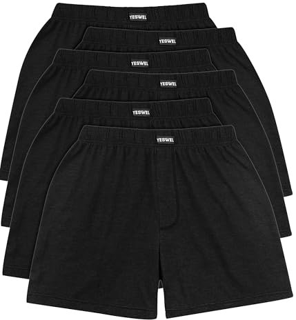 YESWEL 6er Pack Unterhosen Männer, Atmungsaktive Baumwolle Unterhosen Herren, Weit Retroshorts(Schwarz,XXL)