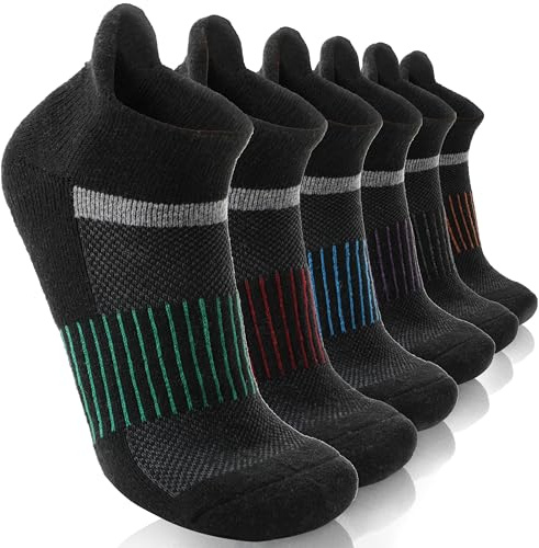 MOSEY KOSY 6 Pairs Merino Wool Women Men Unisex Ankle Running Walking Hiking Work Thermal Winter Warm Socks Compression Support Breathable Thick Cushion Socks(Mixed Black,7-11)