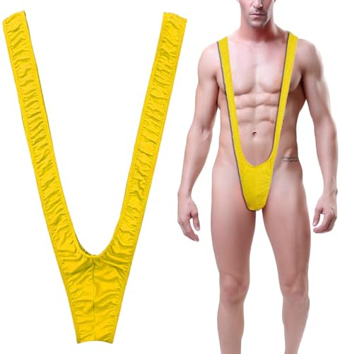 VemeFufu Perizoma Mankini Borat Costume da bagno Uomo Sexy Suspensorio V Sling Costume da bagno Costume da festa Bikini String per Uomo Beachkini Spiaggia Natale Halloween 1 Pack A. Giallo, 1