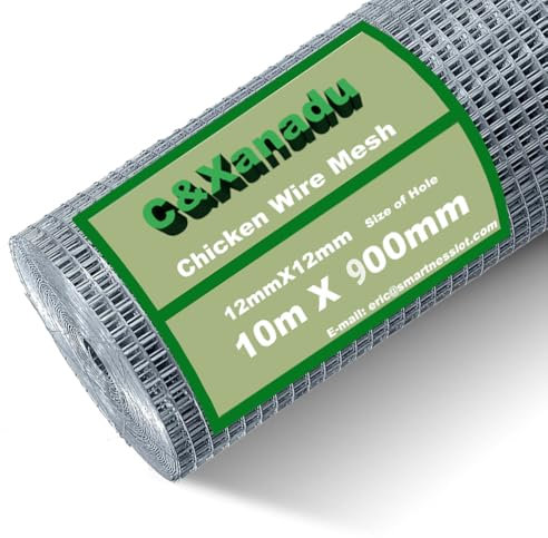 C&Xanad 900mm X 10m,Chicken Wire Mesh Roll,Garden Wire Fencing,12mm Holes Aviary Wire Mesh, Hot Dip Galvanised Welded Mesh Panels for Poultry Pet Rabbit,Aviary,Garden Fence Animal Barrier.