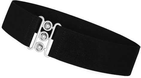VONMELLI Stretchgürtel Damen Breit Elastischer Gürtel Vintage Taillengürtel Damen für Kleid Retro Cinch Gürtel 5cm Breit Schwarz Passend für Taillenumfang 81-90cm