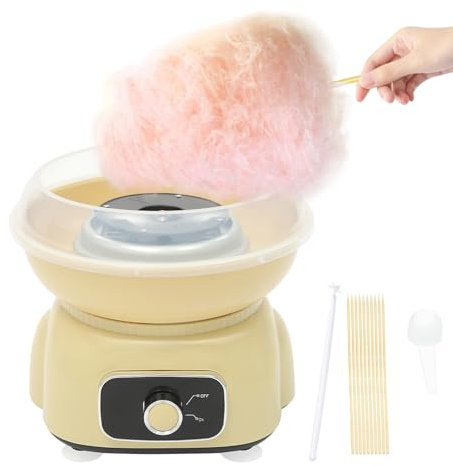 Juego de máquina de algodón de azúcar, máquina de algodón de azúcar de 500 W con cuchara de plástico y 10 palillos de bambú, 1850 rpm de azúcar para máquina de algodón de azúcar, para fiestas de