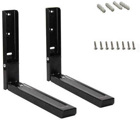 2PCS Adjustable Microwave Stand – Wall Mounted Folding Shelf Brackets, Extendable Arms 30–47cm, Space-Saving Kitchen Rack for Oven, Black